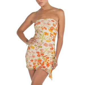 Princess Polly Floral Strapless Midi Dress - Orange and Green